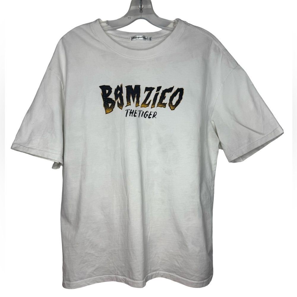 White Graphic T-Shirt with Colorful Print Bamzieo The Tiger
